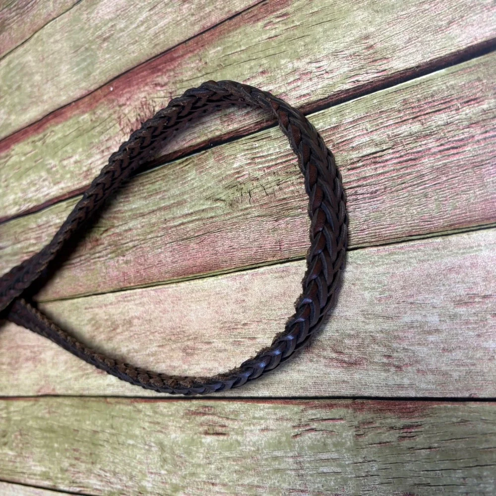 Vintage Braided Leather Belt Oil Tanned Cowhide Dark Brown Boho Western Size 30